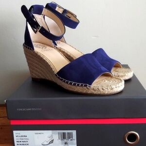 Vince Camuto Sz 9 VC Leera Espadrille Navy 3.5" Woven Wedge Heels